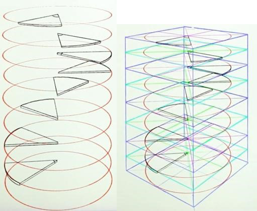 使用两点透视绘制螺旋的楼梯！